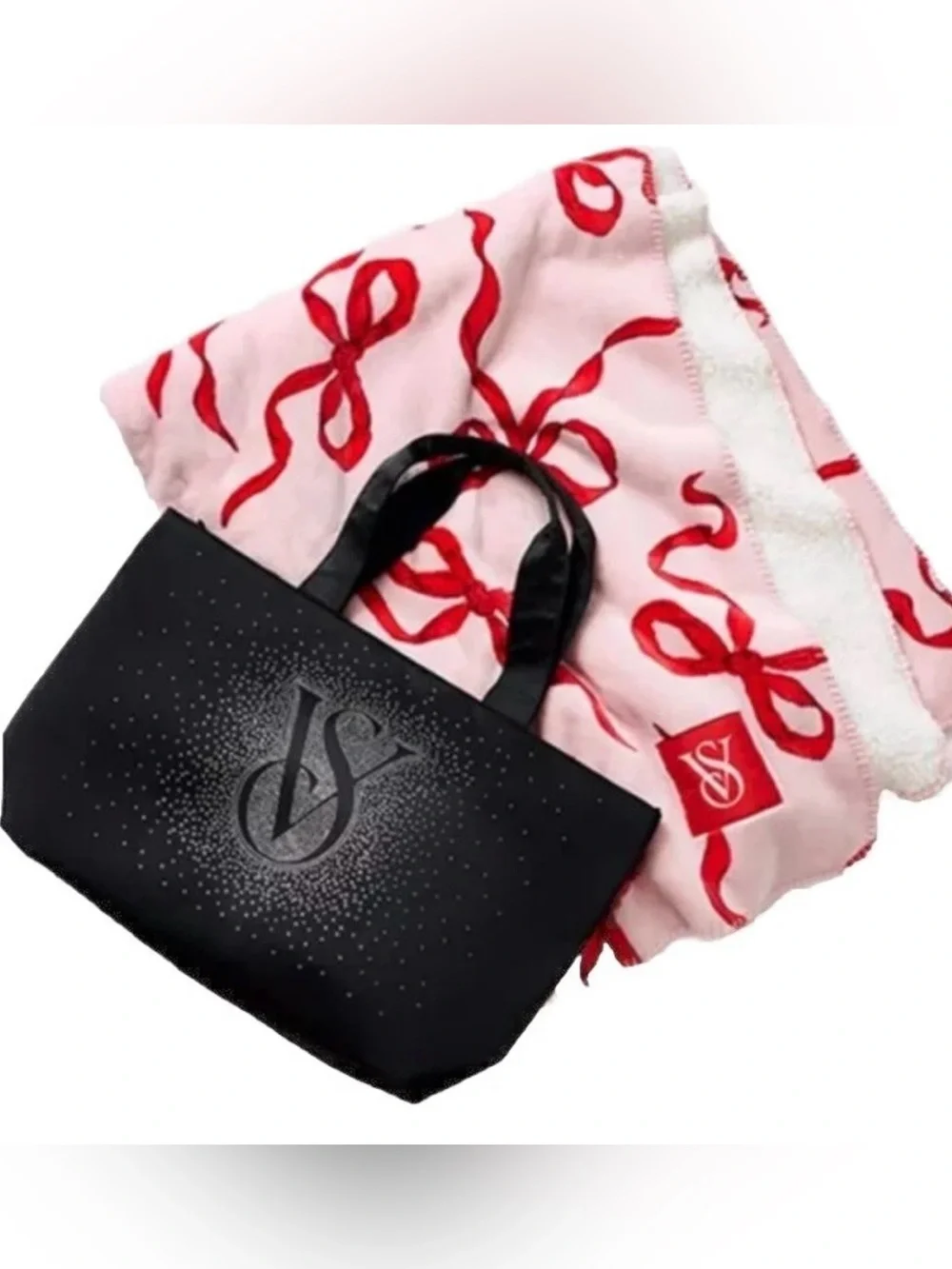 Victoria's Secret Limited Edition Holiday Pink Bow Blanket + Tote NWT